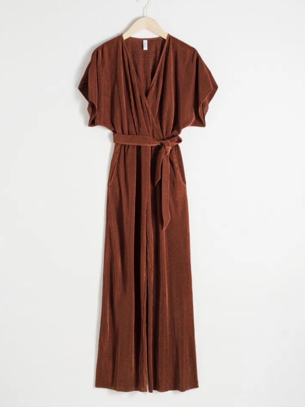 & Other Stories Brown Plissé Wrap Midi Dress